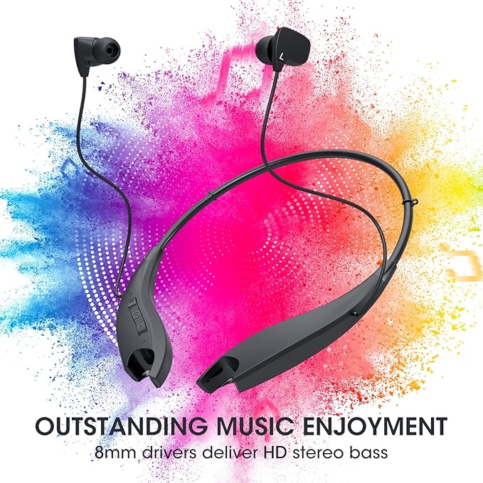 Neckband Bluetooth Headphones, Around The Neck Headphones 24H+ Playtime, Bluetooth Headsets with Call Vibration, Shark Jaw Design Wireless Earbuds+Noise Isolation/Mic/IPX7 Waterproof, 2 Pack