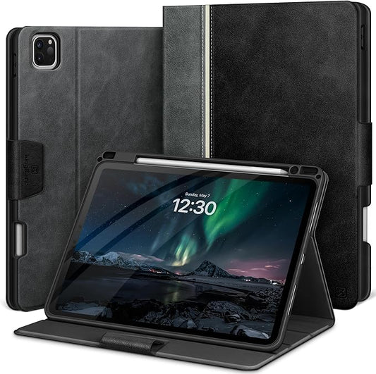 KingBlanc Case for iPad Pro 11 inch (M4) 2024 with Pencil Holder, Vegan Leather Smart Stand Cover, Auto Sleep Wake, Support Pencil Pro/(USB-C), Angles for Viewing/Writing, Durable Protection, Black