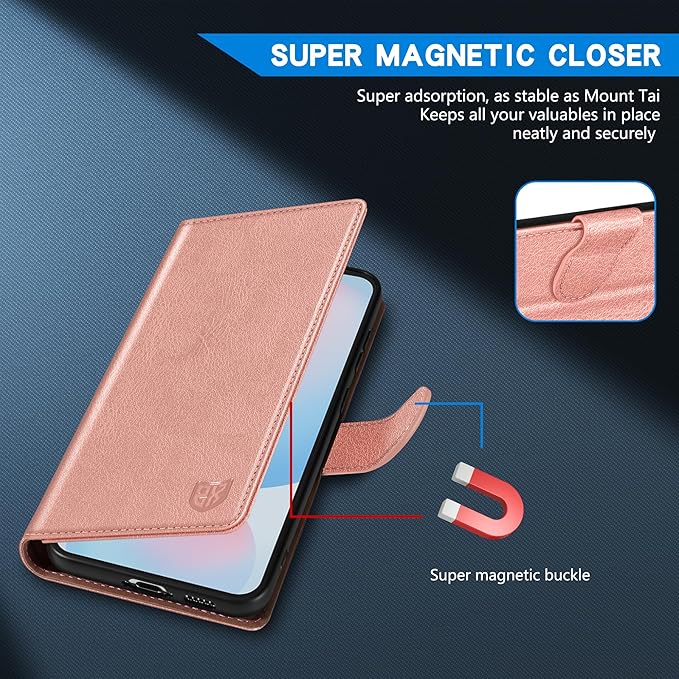 ZZXX for Samsung Galaxy S25 Wallet Case with [RFID Blocking] Card Slot Kickstand Magnetic Closure Leather Flip Fold Protective Phone Case for Samsung Galaxy S25 5G Case Wallet(Rose Gold-6.2 inch)