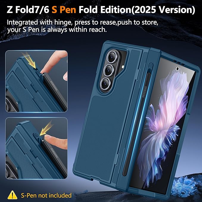Oterkin for Samsung Galaxy Z Fold 6 Case Built-in Screen Protector [Thinner S Pen Holder & Kickstand] [Hinge Protection] Full Body Shockproof Phone Case for Z Fold 6, Blue