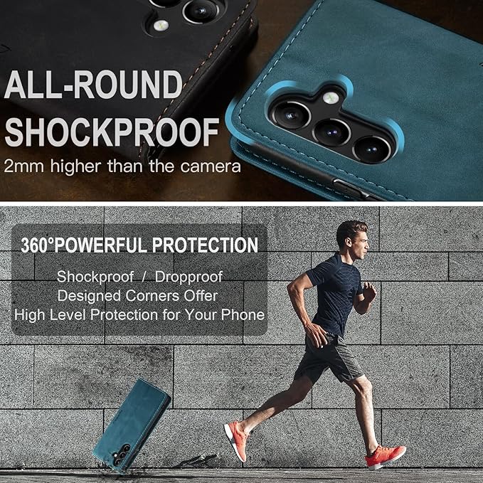 for Samsung Galaxy A54 5G Case, Flip Wallet Leather Case with Card Holder Magnetic Closure Shockproof Kickstand Protective Phone Cases Cover for Galaxy A54 6.4 Inch,Blue-Green