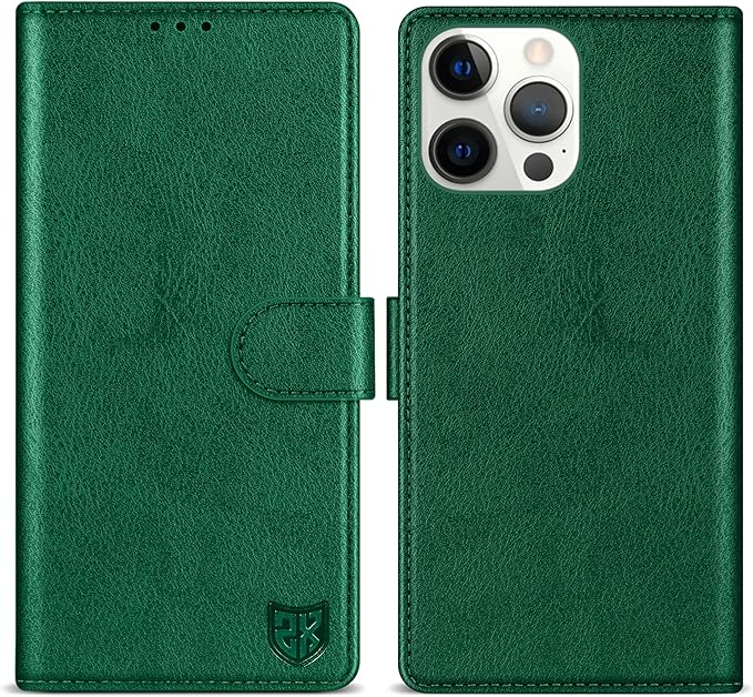 ZZXX for iPhone 15 Pro Wallet Case with [RFID Blocking] Card Slot Kickstand Magnetic Closure Leather Flip Fold Protective Phone Case for iPhone 15 Pro Case Wallet(Green-6.1 inch)