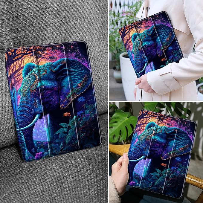 MEEgoodo Case for Samsung Galaxy Tab A9 Plus 11 inch Cover 2024 2023 with S Pen Holder, A9+ Smart Tablet Cases with Leather Trifold Stand+Soft TPU Back Shell+Smart Auto Wake/Sleep, Elephants