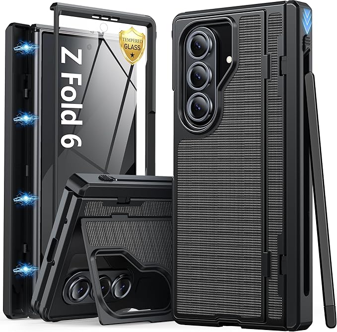 Oterkin for Samsung Galaxy Z Fold 6 Case Built-in Screen Protector [Thinner S Pen Holder & Kickstand] [Hinge Protection] Full Body Shockproof Phone Case for Z Fold 6, Black