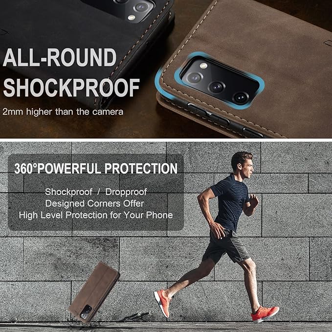 for Samsung Galaxy S20 FE Case, Flip Wallet Leather Case with Card Holder Magnetic Closure Shockproof Kickstand Protective Phone Cases Cover for Samsung S20 FE,Coffee