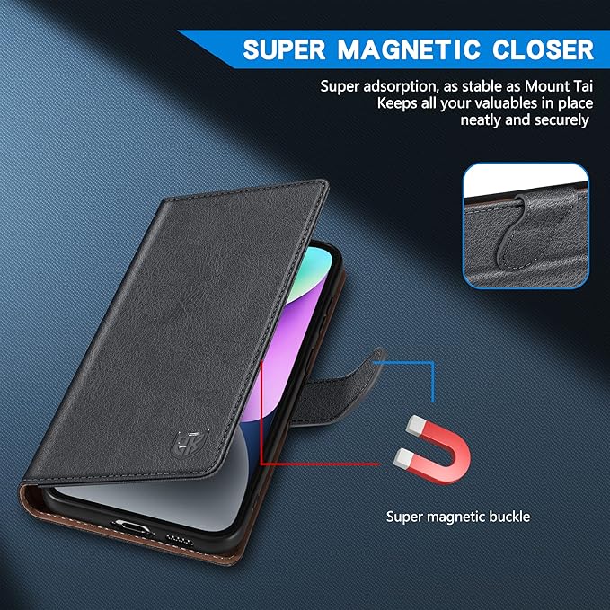 ZZXX for iPhone 14 Wallet Case with [RFID Blocking] Card Slot Kickstand Magnetic Closure Leather Flip Fold Protective Phone Case for iPhone 14 Case Wallet(Grey-6.1 inch)