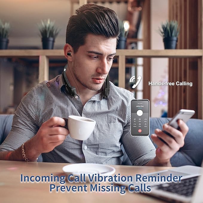 AMORNO Foldable Bluetooth Neckband Headphones, Wireless Sports Headset with Retractable Earbuds, Sweatproof Noise Cancelling Stereo Earphones with Built-in Mic for Running, Workout (Deep Black)