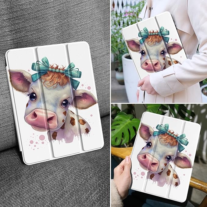 MEEgoodo Case for Samsung Galaxy Tab A9 Plus 11 inch Cover 2024 2023 with S Pen Holder, A9+ Smart Tablet Cases with Leather Trifold Stand+Soft TPU Back Shell+Smart Auto Wake/Sleep, Baby Cow
