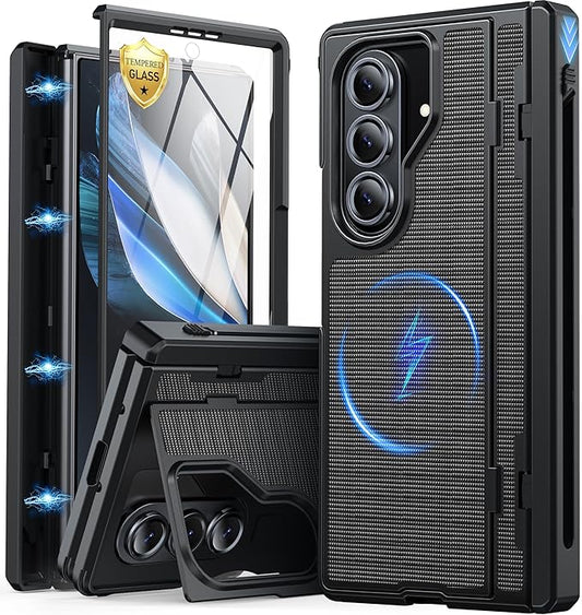 Oterkin Magnetic for Samsung Galaxy Z Fold 7 Case Built-in Screen Protector [Thinner S Pen Holder & Kickstand] [Fit for MagSafe] [Hinge Protection] Full Body Shockproof Phone Case for Z Fold 7, Black