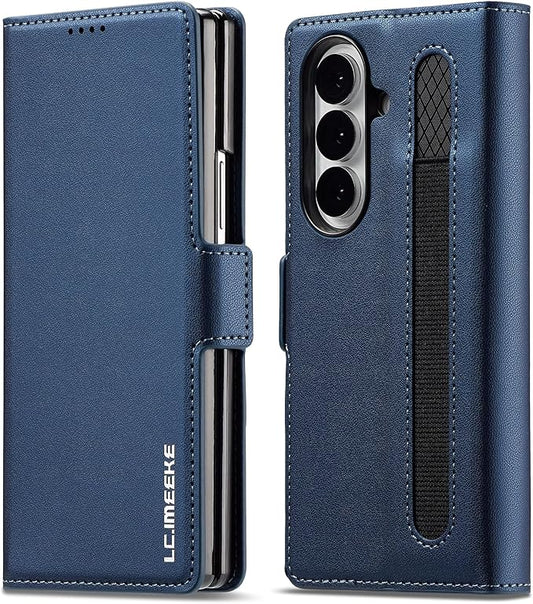 HXY Wallet Case for Samsung Galaxy Z Fold 7 with S Pen Holder, PU Leather Magnetic Flip Case for Men Women with Card Holder Kickstand Shockproof Protection Case for Galaxy Z Fold 7 2025 (Blue)