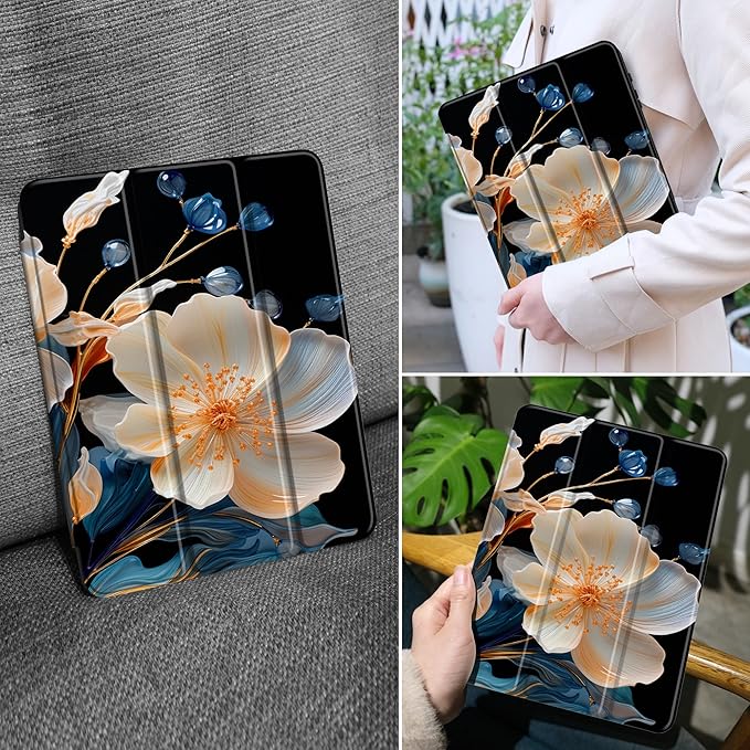 MEEgoodo Case for Samsung Galaxy Tab A9 Plus 11 inch Cover 2024 2023 with S Pen Holder, A9+ Smart Tablet Cases with Leather Trifold Stand+Soft TPU Back Shell+Smart Auto Wake/Sleep, Beautiful Fractal