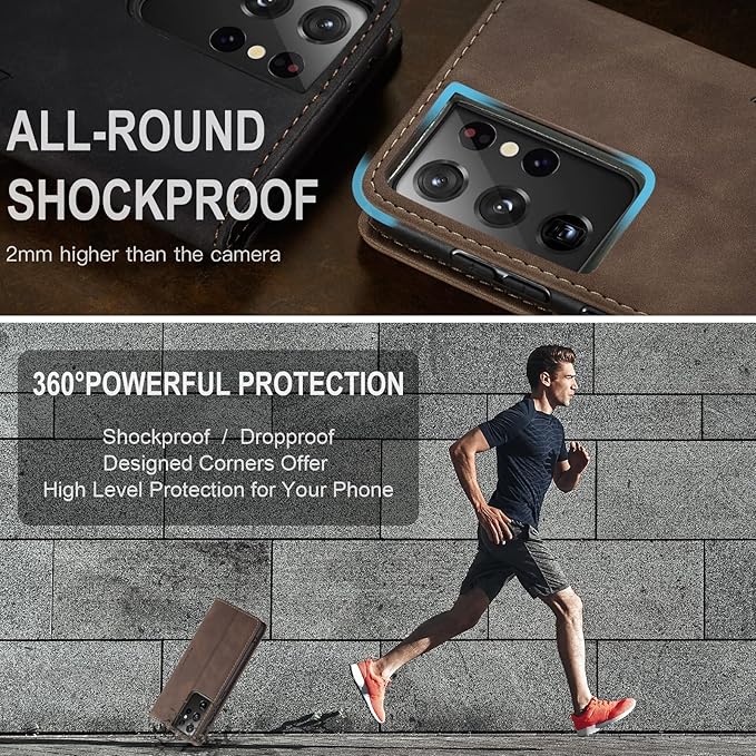 for Samsung Galaxy S21 Ultra Case, Flip Wallet Leather Case with Card Holder Magnetic Closure Shockproof Kickstand Protective Phone Cases Cover for Samsung S21 Ultra,Coffee