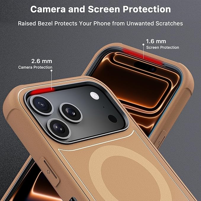 M MYBAT PRO for iPhone 17 Pro Case, Maverick Series Case with Belt Clip Holster,[Compatible with Magsafe] w/Screen Protector,Anti-Drop,Shockproof,w 360°Rotating Kickstand,Heavy Duty Protection Brown