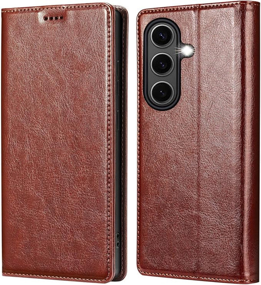 for Samsung Galaxy S25 Plus Wallet Case, Genuine Leather Flip Folio Cover with RFID Blocking Credit Card Holder, Kickstand [Shockproof TPU Inner Shell] for Galaxy S25 Plus (Black)