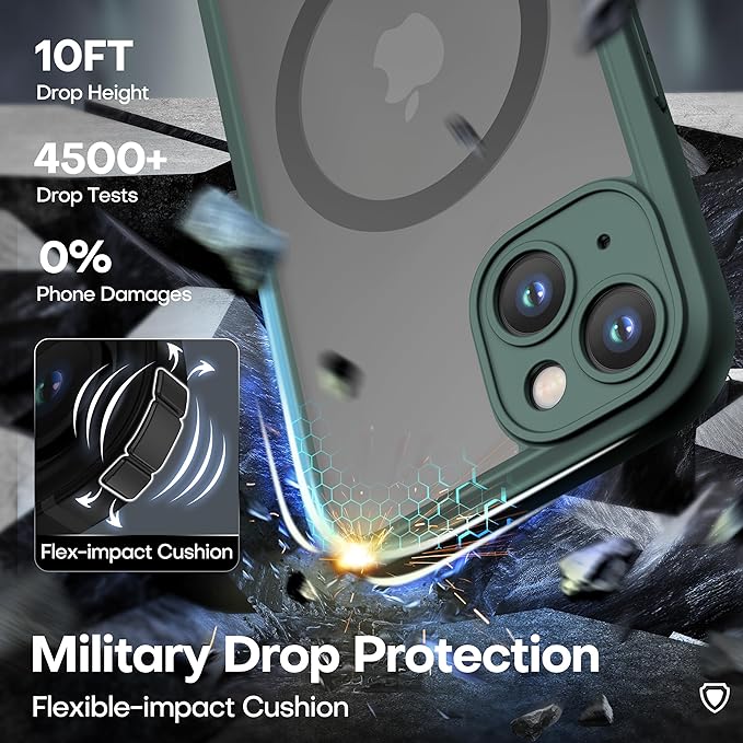 ImpactStrong Magnetic Guard Designed for iPhone 13 Case [Camera Protection] [Military Grade Drop Tested] [Compatible with MagSafe] Slim Translucent Matte Phone Case (6.1") - Dark Green