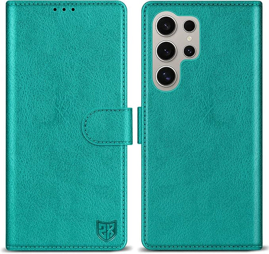 ZZXX for Samsung Galaxy S25 Ultra Wallet Case with [RFID Blocking] Card Slot Kickstand Magnetic Closure Leather Flip Fold Protective Phone Case for Galaxy S25 Ultra 5G Case Wallet(Lake Blue-6.8 inch)