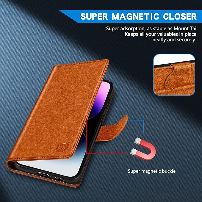 ZZXX for iPhone 14 Pro Max Wallet Case with [RFID Blocking] Card Slot Kickstand Magnetic Closure Leather Flip Fold Protective Phone Case for iPhone 14 Pro Max Case Wallet(Brown-6.7 inch)