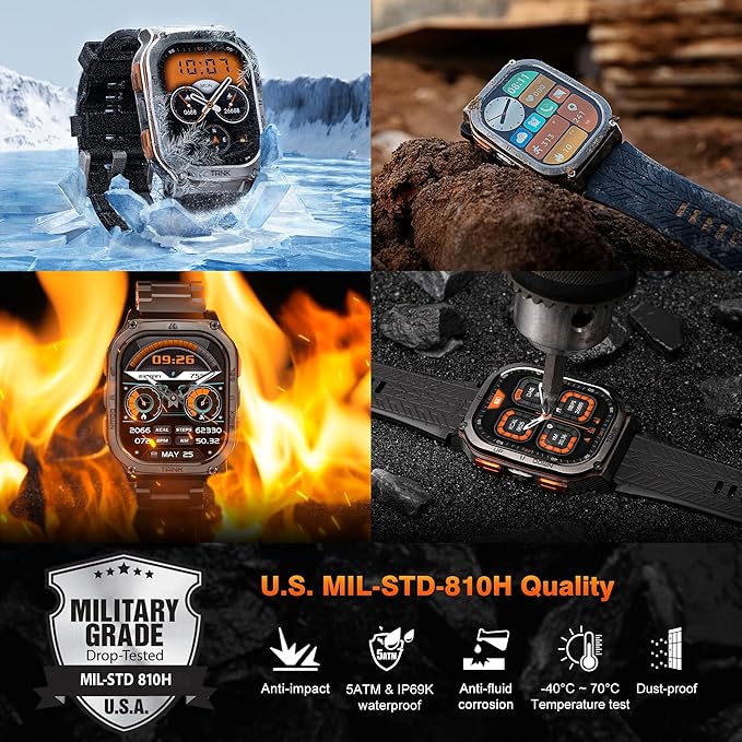 KOSPET Tank M3 Ultra Smart Watch with GPS, 5ATM Waterproof, Compass, Altitude, Air Pressure, Extra Large Battery, Full Stainless Steel, Bluetooth Call, 1.96'' AMOLED Always-on Display, AI Voice