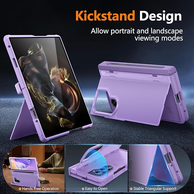 Oterkin for Samsung Galaxy Z Fold 6 Case Built-in Screen Protector [Thinner S Pen Holder & Kickstand] [Hinge Protection] Full Body Shockproof Phone Case for Z Fold 6, Purple