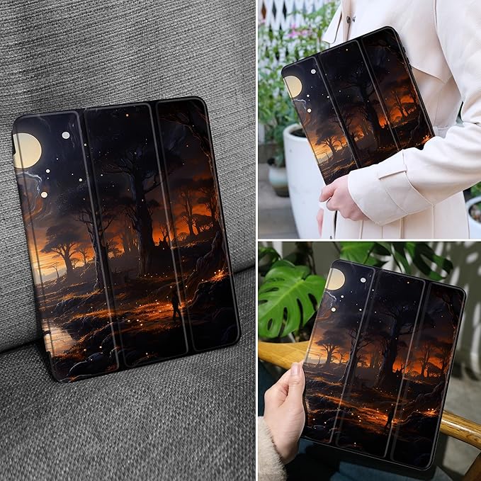MEEgoodo Case for Samsung Galaxy Tab A9 Plus 11 inch Cover 2024 2023 with S Pen Holder, A9+ Smart Tablet Cases with Trifold Stand+Soft TPU Back Shell+Smart Auto Wake/Sleep, Fantasy Night Landscape