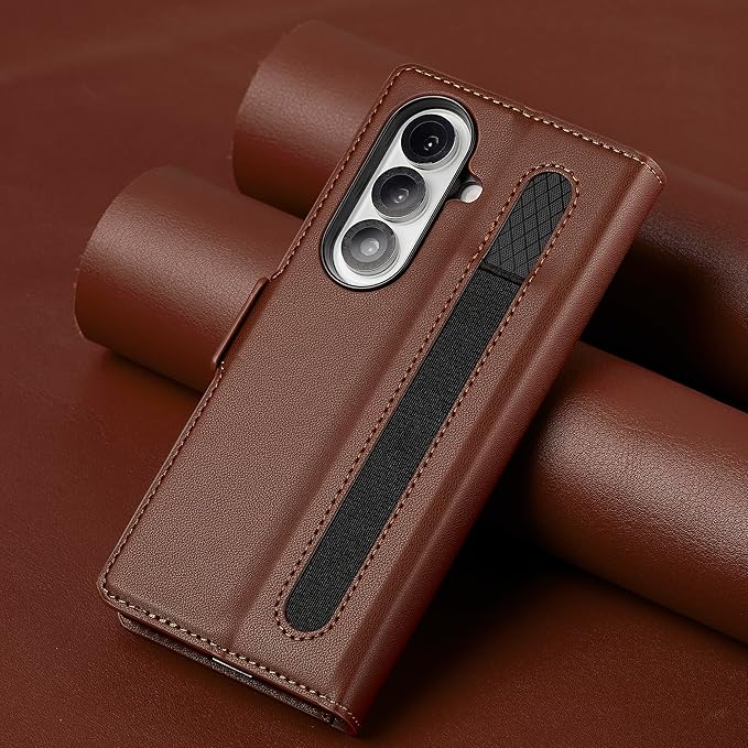 HXY Wallet Case for Samsung Galaxy Z Fold 7 with S Pen Holder, PU Leather Magnetic Flip Case for Men Women with Card Holder Kickstand Shockproof Protection Case for Galaxy Z Fold 7 2025 (Brown)