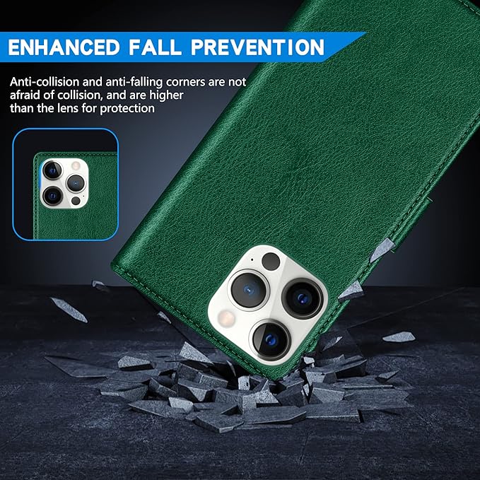 ZZXX for iPhone 15 Pro Max Wallet Case with [RFID Blocking] Card Slot Kickstand Magnetic Closure Leather Flip Fold Protective Phone Case for iPhone 15 Pro Max Case Wallet(Green-6.7 inch)