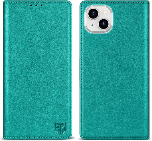 ZZXX for iPhone 15 Plus Wallet Case with [RFID Blocking] Card Slot Stand Strong Magnetic Leather Flip Fold Protective Phone Case for iPhone 15 Plus Case Wallet(Lake Blue-6.7 inch)