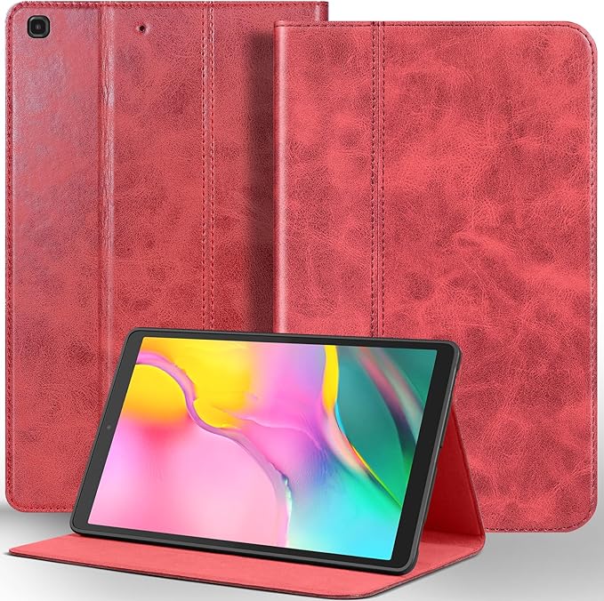 for Samsung Galaxy Tab A 10.1 inch Case 2019 Model(SM-T510/T515/T517) Genuine Leather Cover Protective Shell.Red