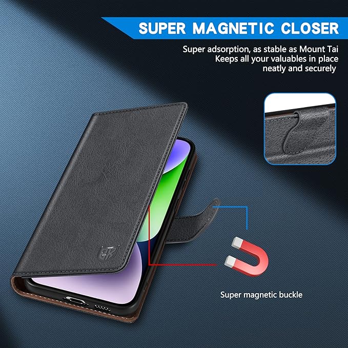 ZZXX for iPhone 14 Plus Wallet Case with [RFID Blocking] Card Slot Kickstand Magnetic Closure Leather Flip Fold Protective Phone Case for iPhone 14 Plus Case Wallet(Grey-6.7 inch)