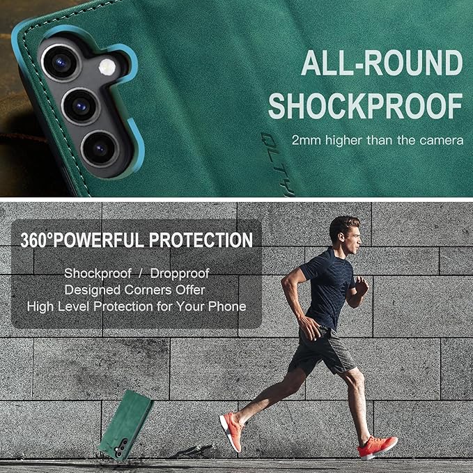 QLTYPRI Case for Samsung Galaxy S24, Vintage PU Leather Wallet Case Card Slot Kickstand Magnetic Closure Shockproof Flip Folio Case Cover for Samsung Galaxy S24 - Dark Green