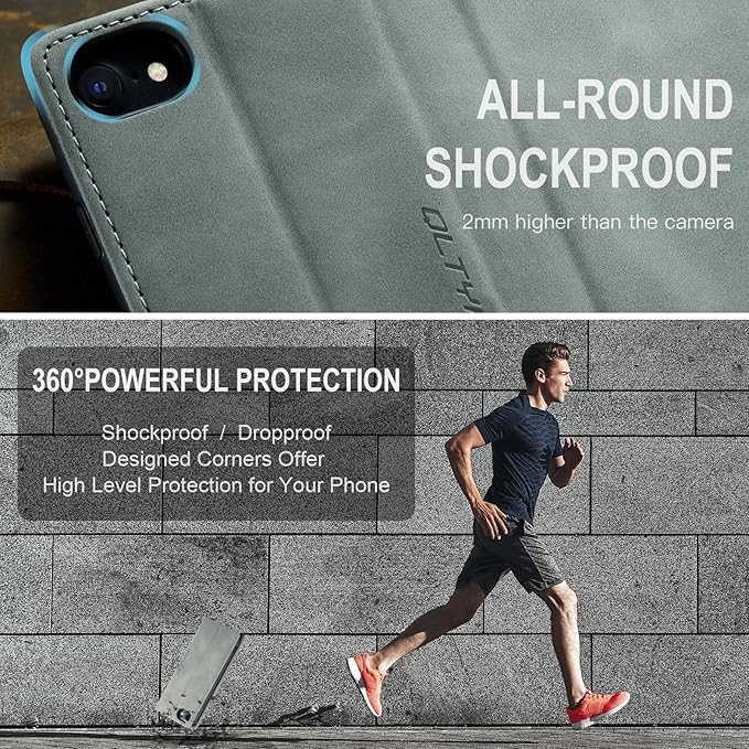 QLTYPRI Case for iPhone 16e, Vintage PU Leather Wallet Case Card Slot Kickstand Magnetic Closure Shockproof Flip Folio Cover for iPhone 16e - Grey