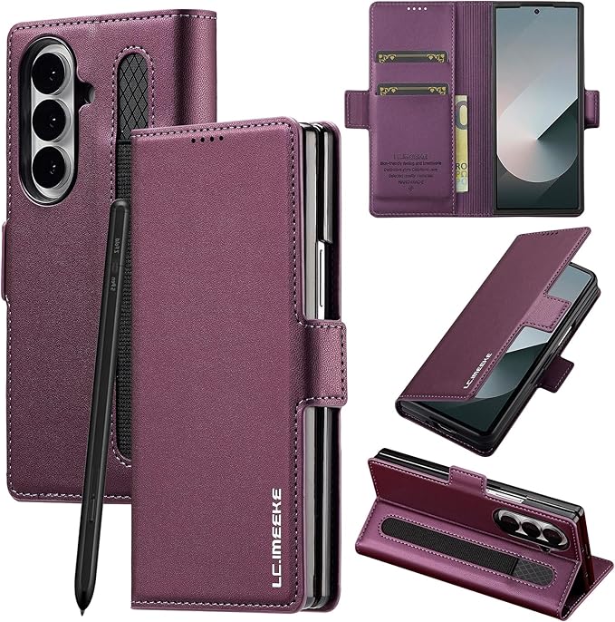 HXY Wallet Case for Samsung Galaxy Z Fold 7 with S Pen Holder, PU Leather Magnetic Flip Case for Men Women with Card Holder Kickstand Shockproof Protection Case for Galaxy Z Fold 7 2025 (Purple)
