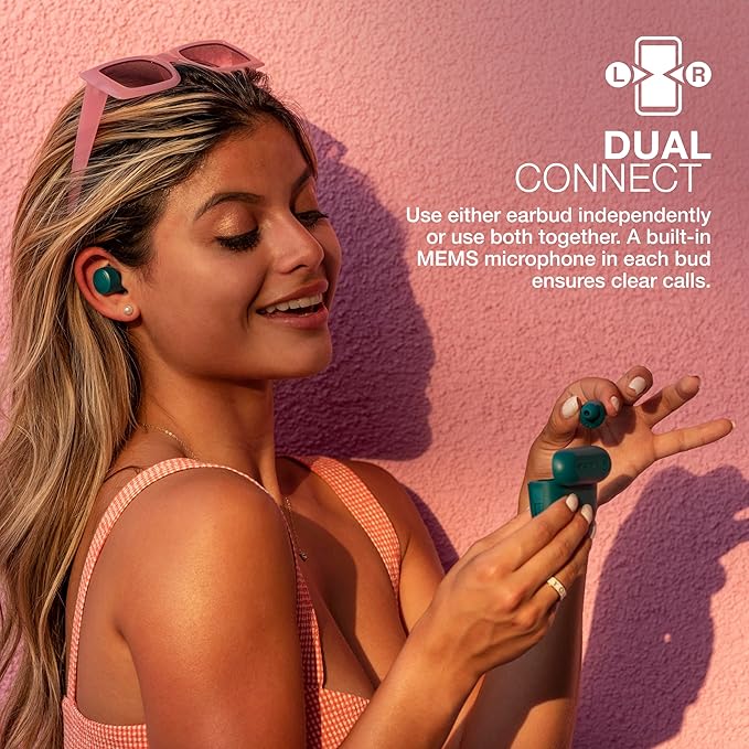 JLab Go Air Pop True Wireless Earbuds, in Ear Headphones, Bluetooth Earphones, Ear Buds with 32H Playtime, Bluetooth Earbuds with Microphone, USB Charging Case, Dual Connect, EQ3 Sound, Teal