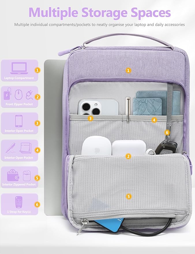 HYZUO 15-16 Inch Laptop Bag Sleeve for MacBook Pro 16 M4 M3 M2 M1 2025-2019, 15" Surface Book, Notebook Case for 15" 15.6" Dell HP Lenovo ThinkBook Asus Acer Samsung Huawei, Lilac Purple