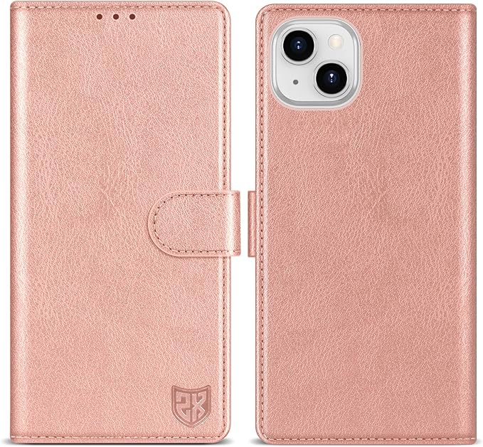 ZZXX for iPhone 15 Wallet Case with [RFID Blocking] Card Slot Kickstand Magnetic Closure Leather Flip Fold Protective Phone Case for iPhone 15 Case Wallet(Rose Gold-6.1 inch)