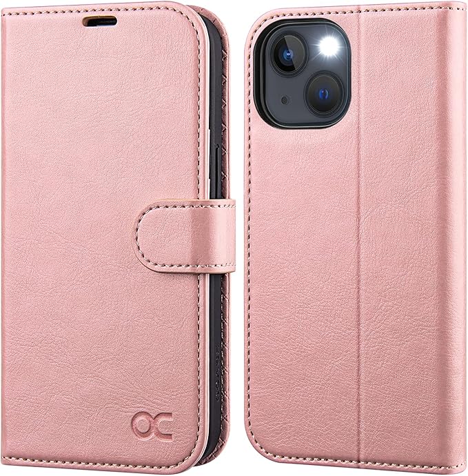 OCASE Compatible with iPhone 14 Wallet Case, PU Leather Flip Folio Case with Card Holders RFID Blocking Kickstand [Shockproof TPU Inner Shell] Phone Cover 6.1 Inch 2022 (Pink)