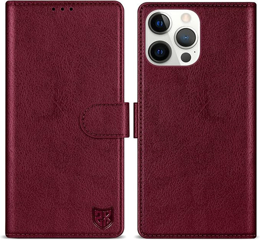 ZZXX for iPhone 15 Pro Max Wallet Case with [RFID Blocking] Card Slot Kickstand Magnetic Closure Leather Flip Fold Protective Phone Case for iPhone 15 Pro Max Case Wallet(Wine Red-6.7 inch)