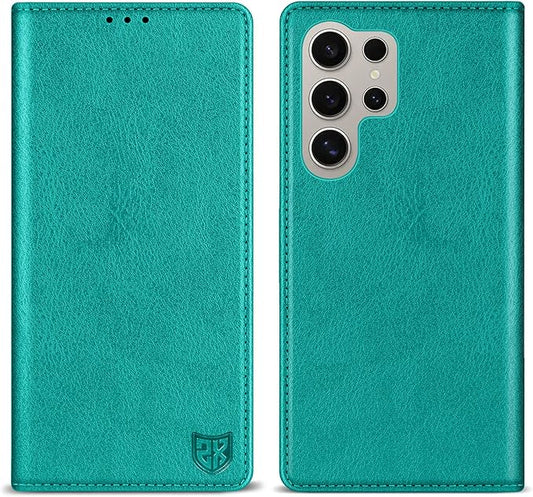 ZZXX for Samsung Galaxy S25 Ultra Wallet Case with [RFID Blocking] Card Slot Stand Strong Magnetic Leather Flip Fold Protective Phone Case for Samsung Galaxy S25 Ultra Case Wallet(Lake Blue-6.8 inch)