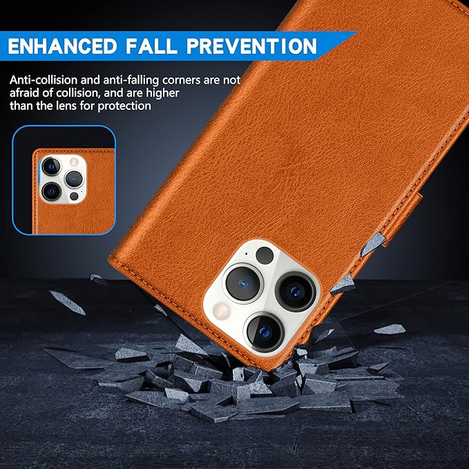 ZZXX for iPhone 15 Pro Wallet Case with [RFID Blocking] Card Slot Kickstand Magnetic Closure Leather Flip Fold Protective Phone Case for iPhone 15 Pro Case Wallet(Brown-6.1 inch)