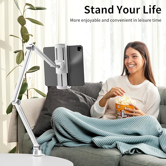 LULULOOK iPad Stand, Aluminum Alloy Mount - Adjustable for Desk, Compatible with iPad Pro 12.9, Mini, Galaxy Tabs, iPhone 16 Pro Max, Kindle, Tablet 4.7"-13" (2 Clips)