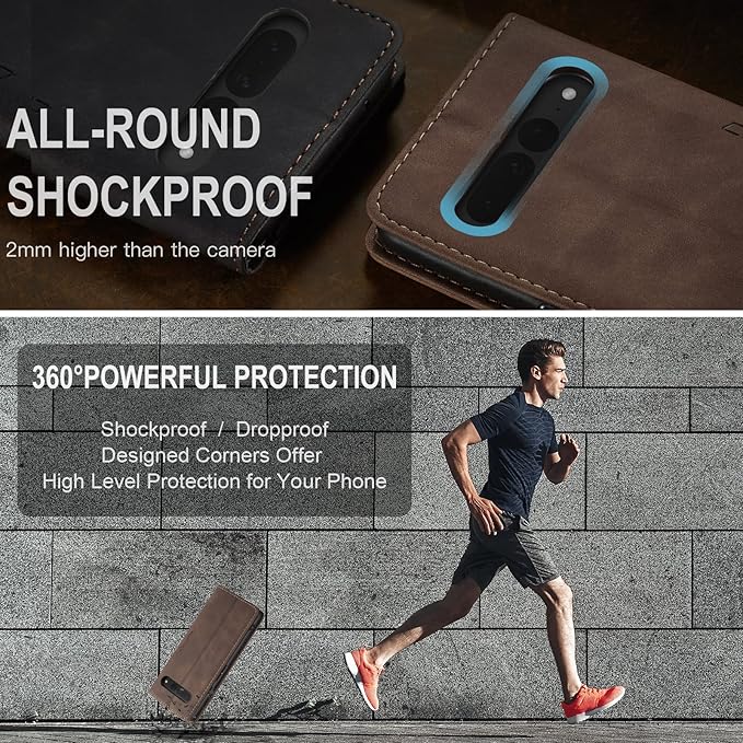 for Google Pixel 7 Pro Case, Flip Wallet Leather Case with Card Holder Magnetic Closure Shockproof Kickstand Protective Phone Cases Cover for Google Pixel 7 Pro,Coffee