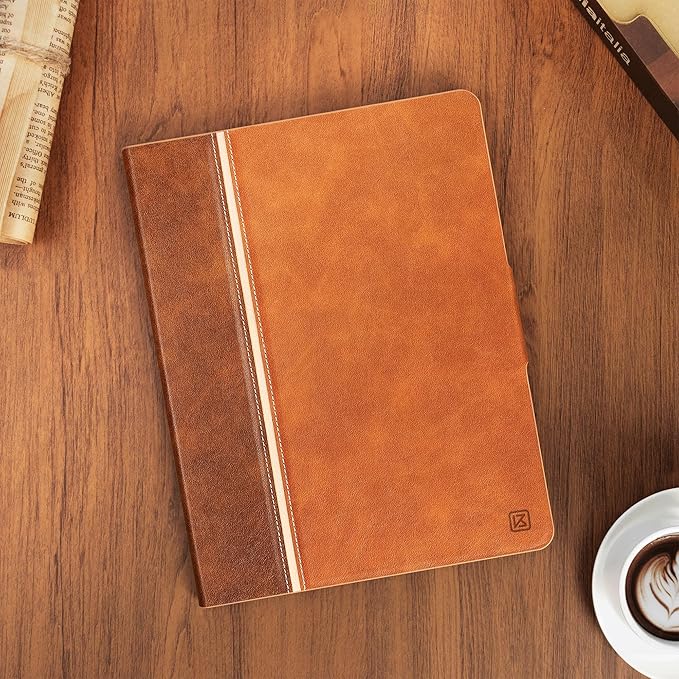 KingBlanc Case for iPad Pro 11 inch (M4) 2024 with Pencil Holder, Vegan Leather Smart Stand Cover, Auto Sleep Wake, Support Pencil Pro/(USB-C), Angles for Viewing/Writing, Durable Protection, Brown