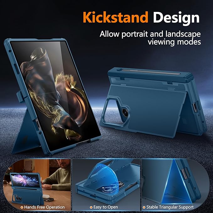 Oterkin Magnetic for Samsung Galaxy Z Fold 7 Case Built-in Screen Protector [Thinner S Pen Holder & Kickstand] [Fit for MagSafe] [Hinge Protection] Full Body Shockproof Phone Case for Z Fold 7, Blue-A