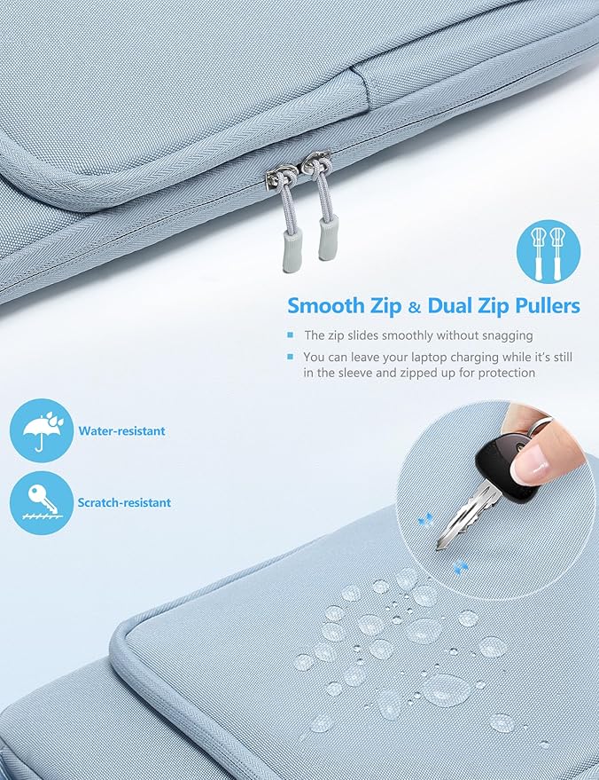HYZUO 13.3-14 Inch Laptop Bag Sleeve for MacBook Pro 14 M4 M3 M2 M1, MacBook Air/Pro 13.3, 13.8"/13.5" Surface Laptop/Book, Notebook Case for 13" Dell Lenovo ThinkPad HP Asus Acer, Pale Blue