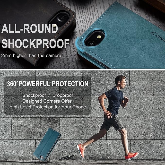 for iPhone 6 / 6S Case, Flip Wallet Leather Case with Card Holder Magnetic Closure Shockproof Kickstand Protective Phone Cases Cover for iPhone 6S,Blue-Green