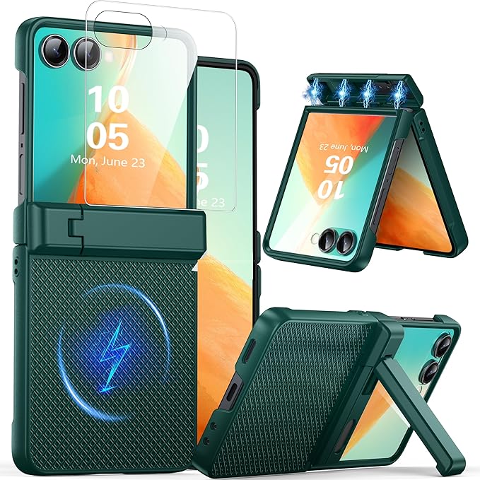 Oterkin Magnetic for Samsung Galaxy Z Flip 7 Case with [Built-in Screen Protector & Hinge Protection][Foldable Invisiable Stand] Military Grade Shockproof Full Body Protection Case for Galaxy Z Flip 7