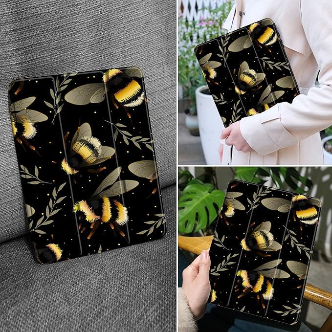 MEEgoodo Case for Samsung Galaxy Tab A9 Plus 11 inch Cover 2024 2023 with S Pen Holder, A9+ Smart Tablet Cases with Leather Trifold Stand+Soft TPU Back Shell+Smart Auto Wake/Sleep, Bumblebee & Leaves