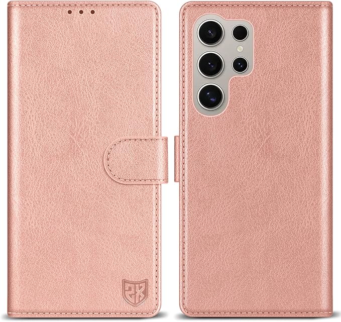 ZZXX for Samsung Galaxy S25 Ultra Wallet Case with [RFID Blocking] Card Slot Kickstand Magnetic Closure Leather Flip Fold Protective Phone Case for Galaxy S25 Ultra 5G Case Wallet(Rose Gold-6.8 inch)