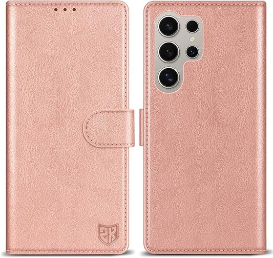 ZZXX for Samsung Galaxy S25 Ultra Wallet Case with [RFID Blocking] Card Slot Kickstand Magnetic Closure Leather Flip Fold Protective Phone Case for Galaxy S25 Ultra 5G Case Wallet(Rose Gold-6.8 inch)