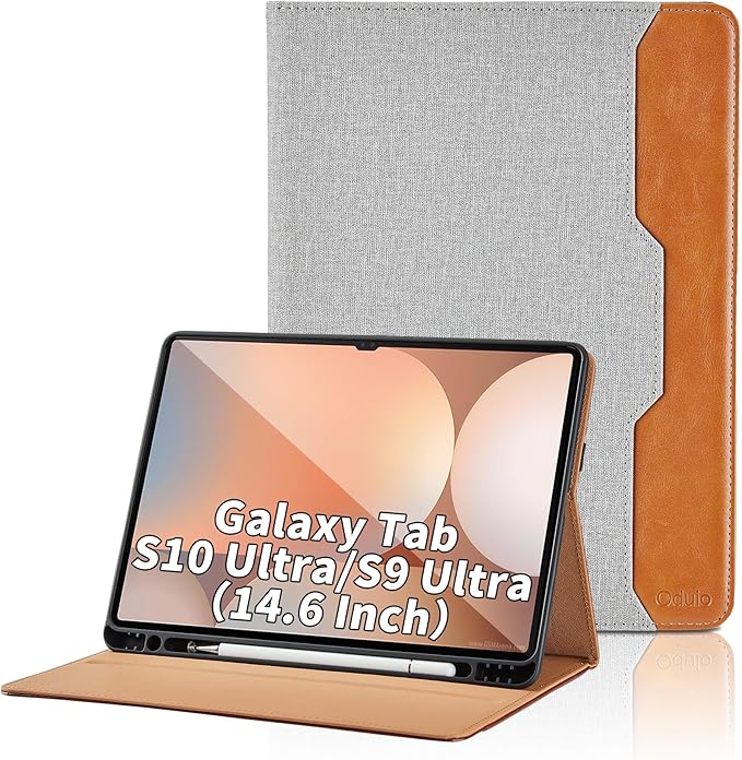 Case for Samsung Galaxy Tab S10 Ultra 2024/S9 Ultra 2023 14.6-Inch, Model SM-X920/X926B/X910/X916B, PU Leather Business Folio Cover with S Pen Holder and Pocket, Gray